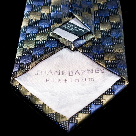 Jhane Barnes Blue Olive Geometric 100% Silk Men's Designer Tie Japan XL - Picture 3 of 5